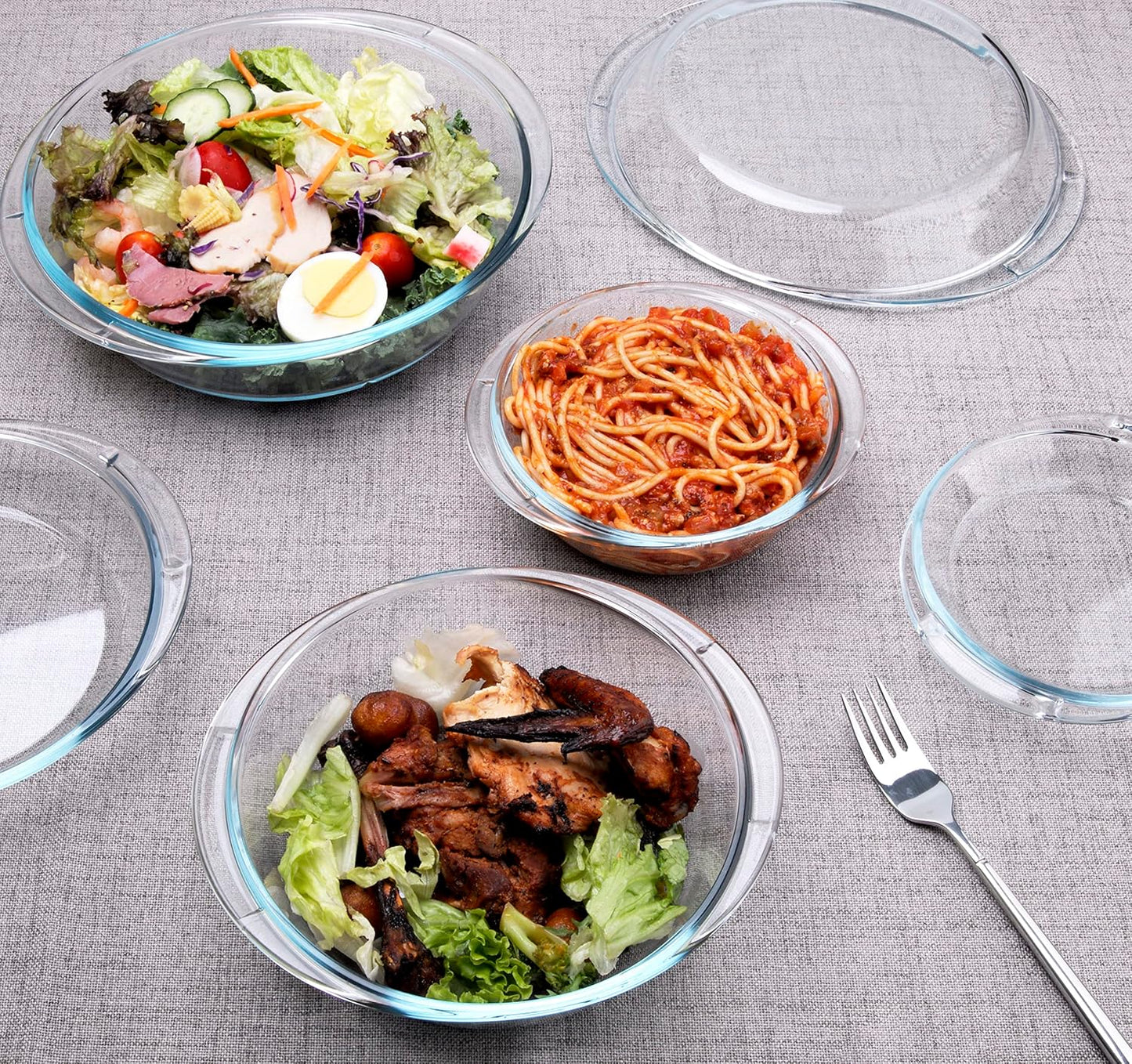 Set of 6 Round Glass Casserole Dishes, Nesting Glass Baking Dish Set with Lid, Oven, Freezer and Dishwasher Safe. - 0.5QT+1QT+1.8QT