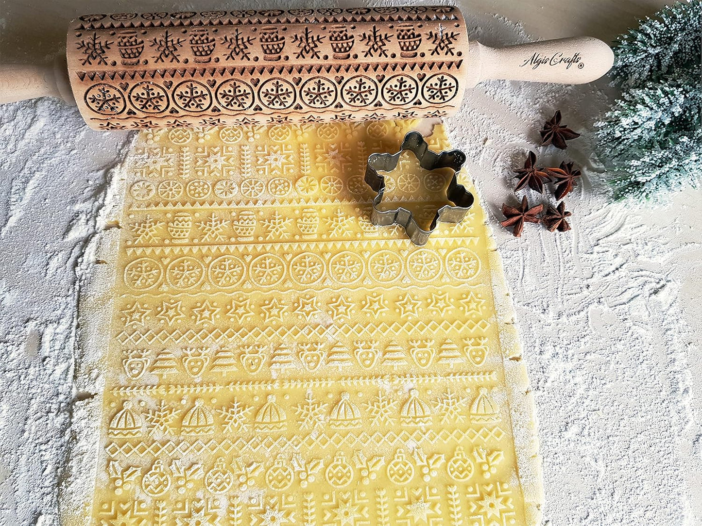 WINTER Embossing Rolling Pin for Christmas Cookies, Gingerbread, Shortbread by Algis Crafts