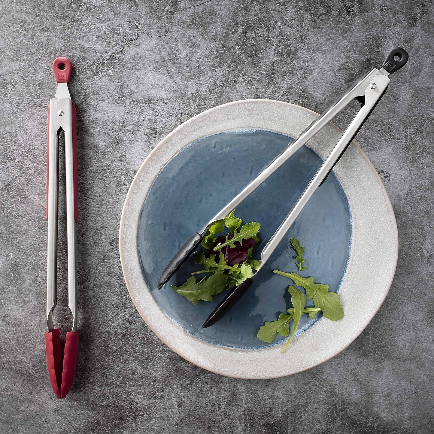 DI ORO Silicone Tongs for Cooking - Heat-Resistant Kitchen Tongs for Cooking with Silicone Tips - Small 9" & Large 12" for Nonstick Cookware - Stainless Steel Rubber Tipped (2pc, Black)