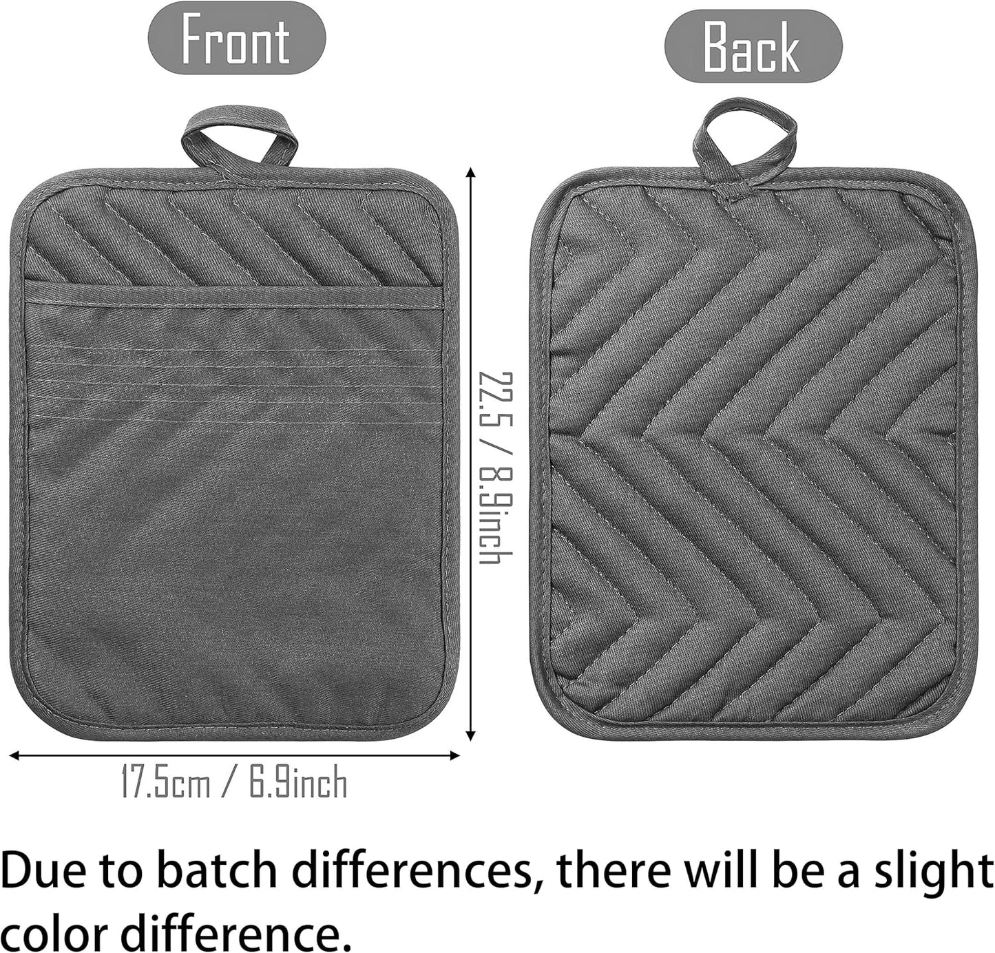 GROBRO7 5Pack Pocket Pot Holders Cotton Heat Resistant Potholder Multipurpose Hot Pads Machine Washable Oven Mitts Cooking Pads Bulk for Daily Kitchen Baking and Cooking 8.9 x 6.9 Inch Grey