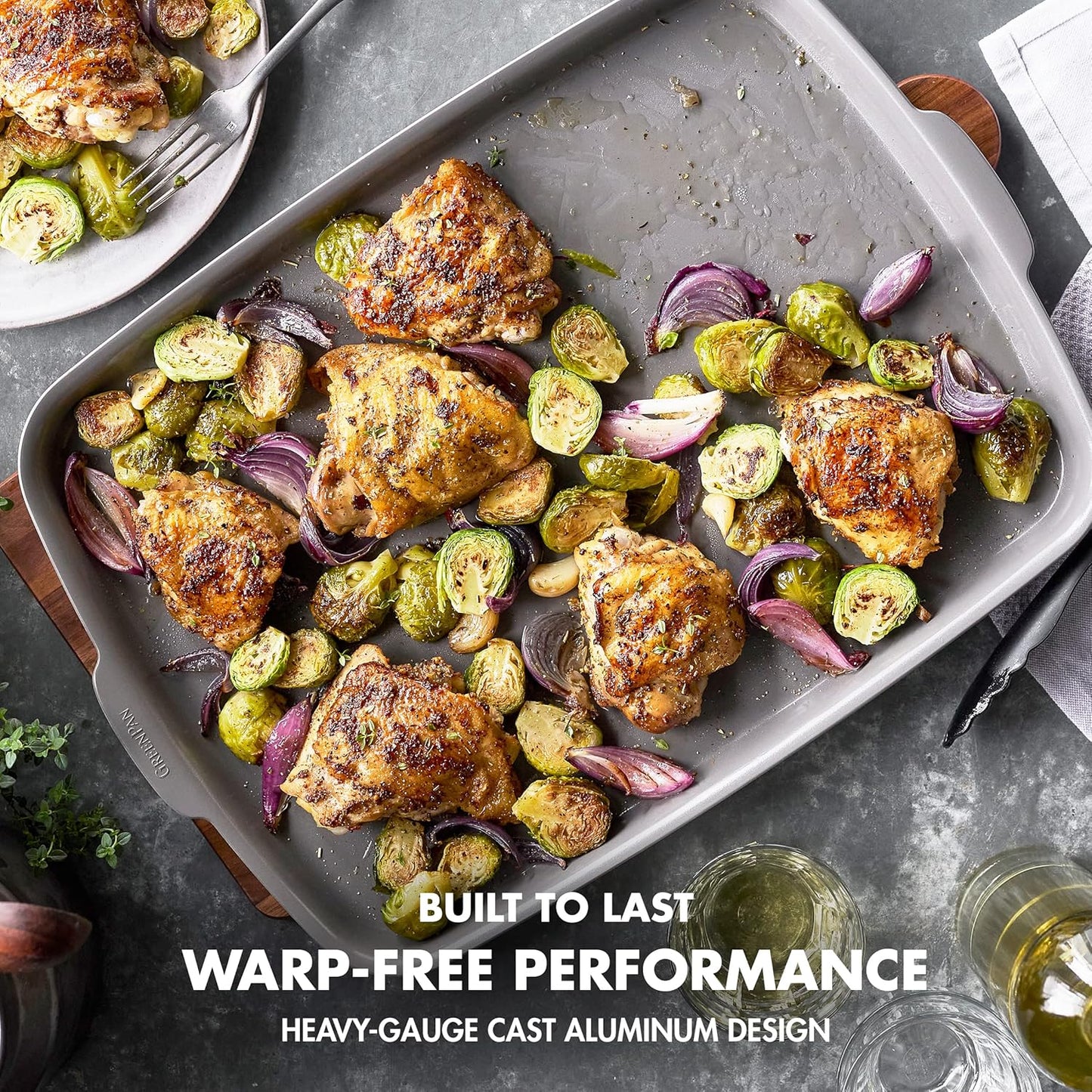 GreenPan Premiere Ovenware Healthy Ceramic Nonstick 13" x 9" Quarter Sheet Baking Pan, PFOA & PFAS-Free, Warp-Free Bakeware, Durable Quick Heating, Oven & Broiler Safe to 600F, Dishwasher Safe, Gray