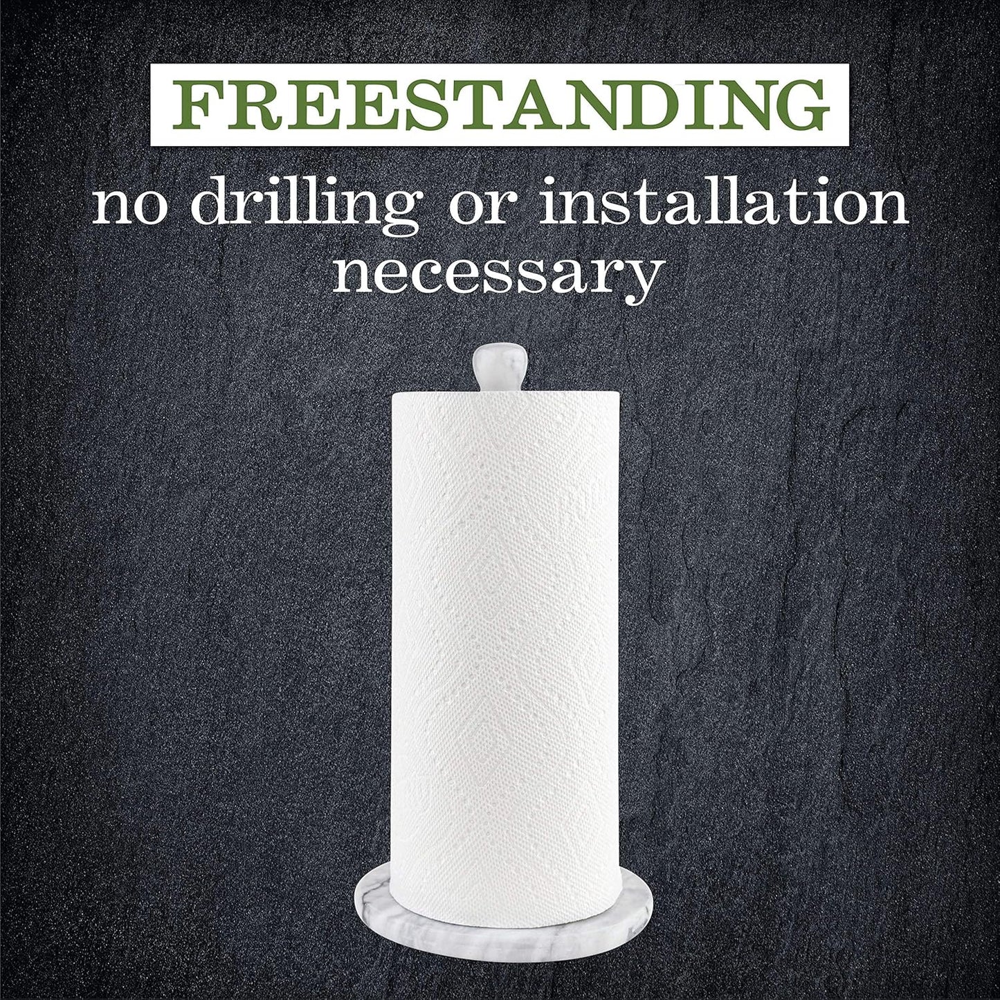 Homeries Marble Paper Towel Holder – Deluxe Upright Towel Dispenser for Kitchen Countertop, Cabinet & Bathrooms – Non Steel & Non Plastic Design – Heavy Duty, Solid Paper Towel Holder Stand (White)