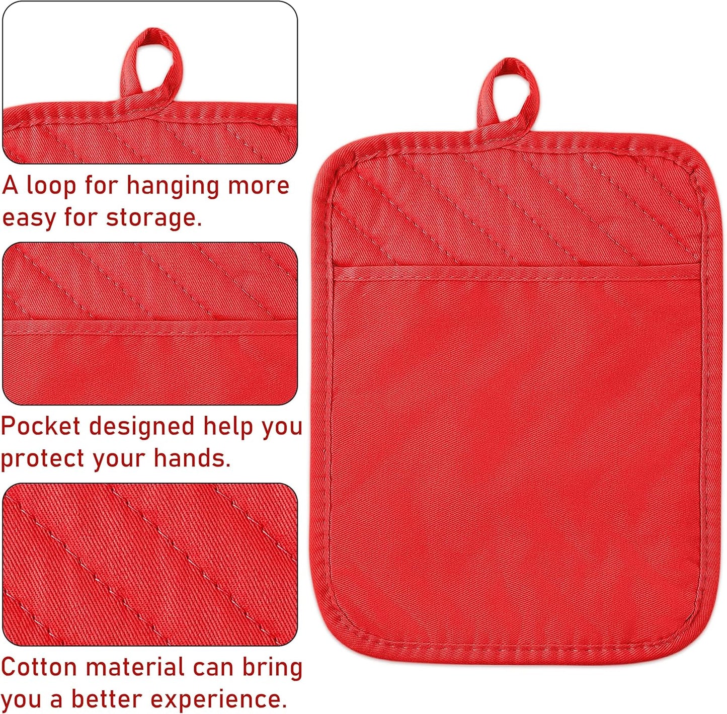 GROBRO7 5Pack Pot Holders for Kitchen Heat Resistant Cotton Potholder Multipurpose Hot Pads Machine Washable Oven Mitts with Pocket Potholders for Baking and Cooking 8.9 x 6.9 in Red Green